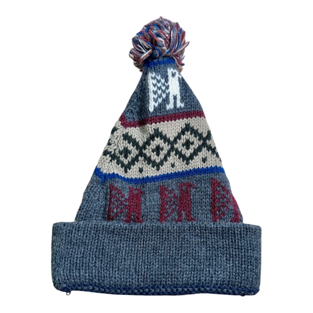 Peruvian Trading Unisex 100% Merino Wool Knit‎ Pom Beanie Hat Gray Peru - Picture 1 of 3